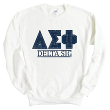 Load image into Gallery viewer, Delta Sigma Phi Sweatshirt - Delta Sig Washed Letters Crewneck Sweatshirt - Kite and Crest
