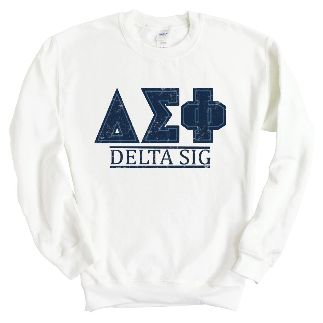 Delta Sigma Phi Sweatshirt - Delta Sig Washed Letters Crewneck Sweatshirt - Kite and Crest