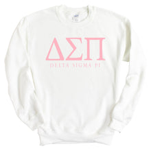 Load image into Gallery viewer, Delta Sigma Pi Classic Pink Letters Sweatshirt - Fraternity Crewneck Sweatshirt - Kite and Crest
