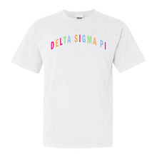 Load image into Gallery viewer, Delta Sigma Pi Greek Rainbow Comfort Colors T-Shirt - Kite and Crest
