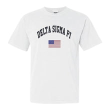 Load image into Gallery viewer, Delta Sigma Pi Traditional Flag Comfort Colors T-Shirt - Kite and Crest
