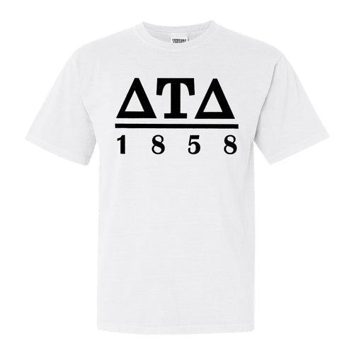 Delta Tau Delta Comfort Colors T-Shirt - Delt Black Letters Shirt - Kite and Crest