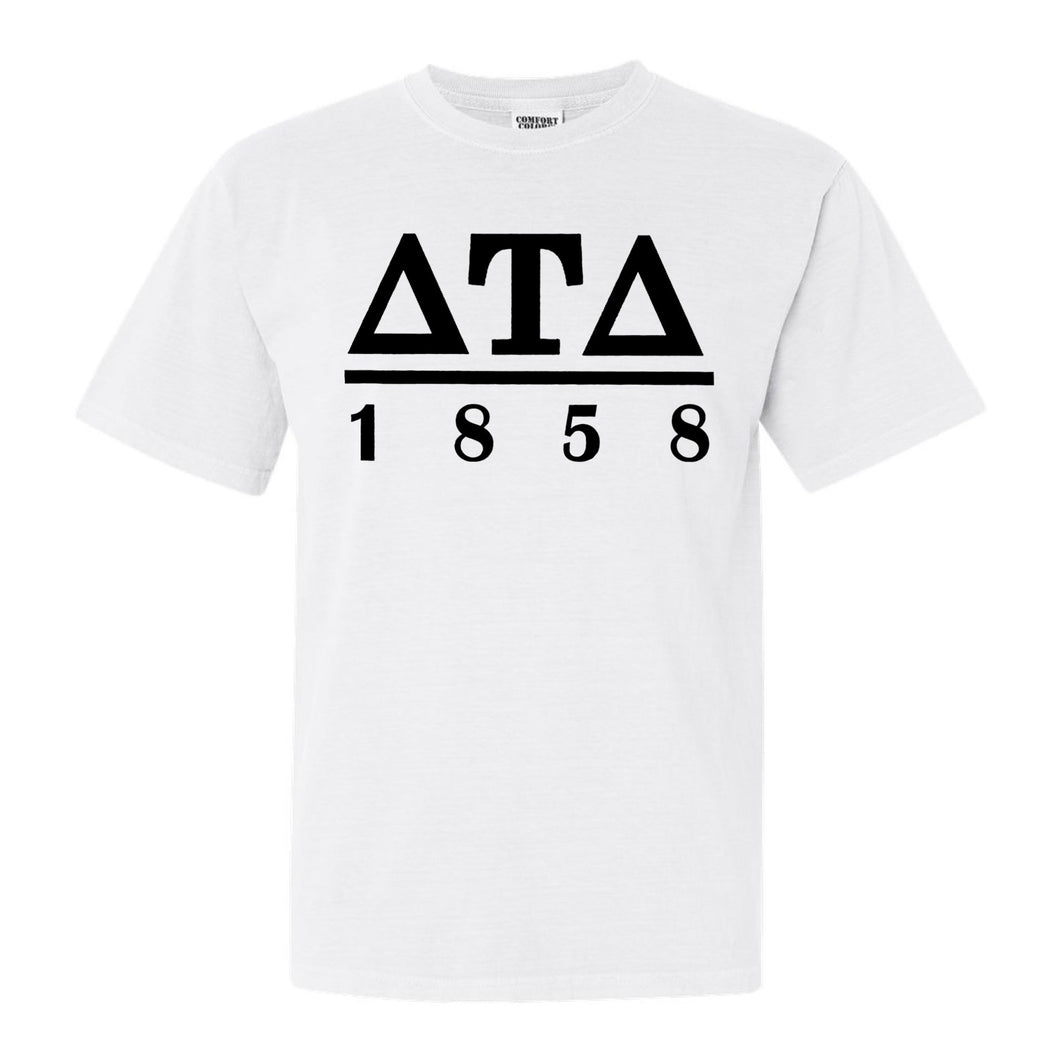 Delta Tau Delta Comfort Colors T-Shirt - Delt Black Letters Shirt - Kite and Crest