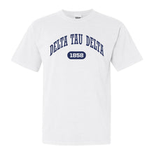 Load image into Gallery viewer, Delta Tau Delta Comfort Colors T-Shirt - Delt Fraternal Arch Shirt - Kite and Crest
