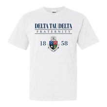 Load image into Gallery viewer, Delta Tau Delta Comfort Colors T-Shirt - Delt Large Crest Shirt - Kite and Crest
