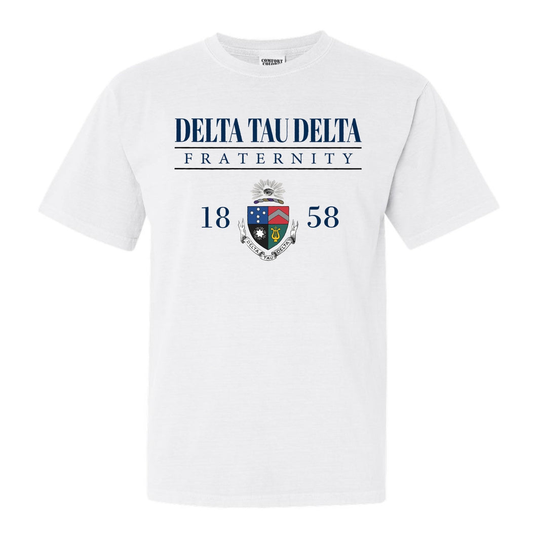 Delta Tau Delta Comfort Colors T-Shirt - Delt Large Crest Shirt - Kite and Crest