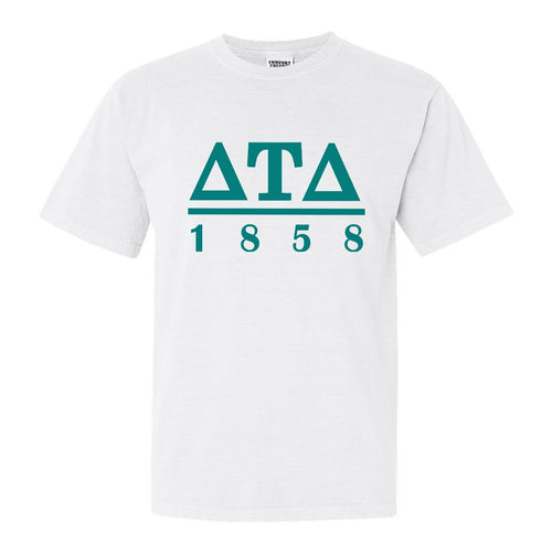 Delta Tau Delta Comfort Colors T-Shirt - Delt Lettered Basic Shirt - Kite and Crest