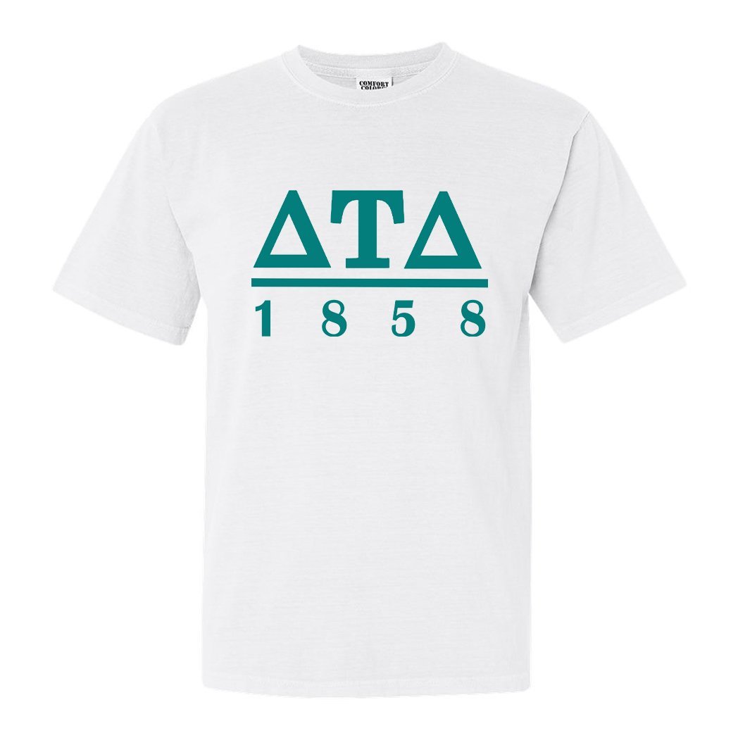 Delta Tau Delta Comfort Colors T-Shirt - Delt Lettered Basic Shirt - Kite and Crest