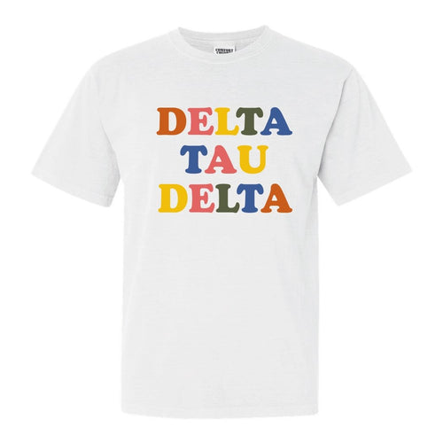Delta Tau Delta Comfort Colors T-Shirt - Delt Retro Letters Shirt - Kite and Crest