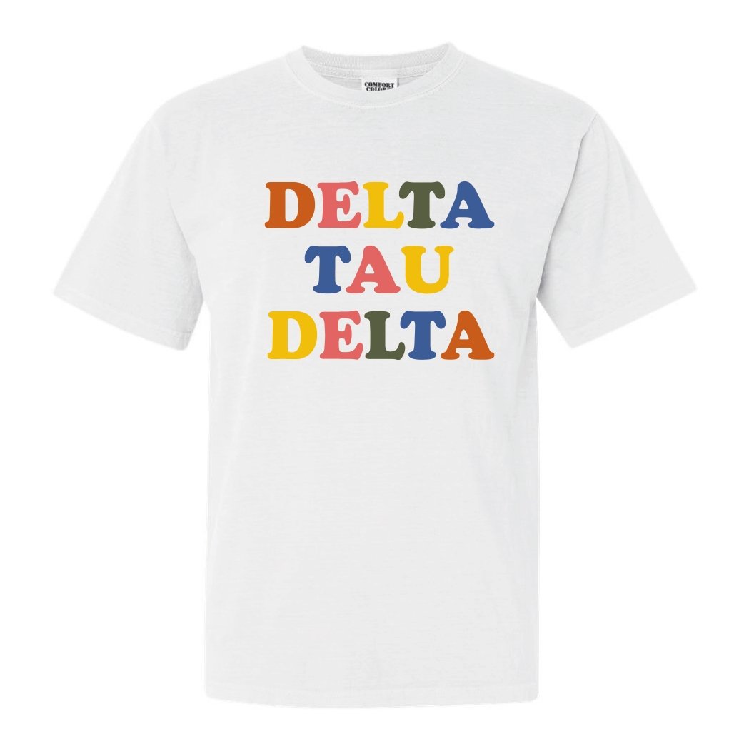 Delta Tau Delta Comfort Colors T-Shirt - Delt Retro Letters Shirt - Kite and Crest