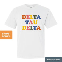 Load image into Gallery viewer, Delta Tau Delta Comfort Colors T-Shirt - Delt Retro Letters Shirt - Kite and Crest
