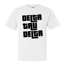 Load image into Gallery viewer, Delta Tau Delta Comfort Colors T-Shirt - Delt Stacked Letters Shirt - Kite and Crest
