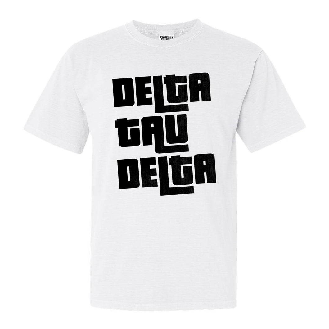 Delta Tau Delta Comfort Colors T-Shirt - Delt Stacked Letters Shirt - Kite and Crest