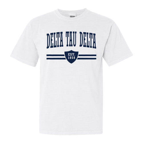 Delta Tau Delta Comfort Colors T-Shirt - Delt Striped Shield Shirt - Kite and Crest