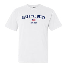 Load image into Gallery viewer, Delta Tau Delta Comfort Colors T-Shirt - Delt USA Flag Shirt - Kite and Crest
