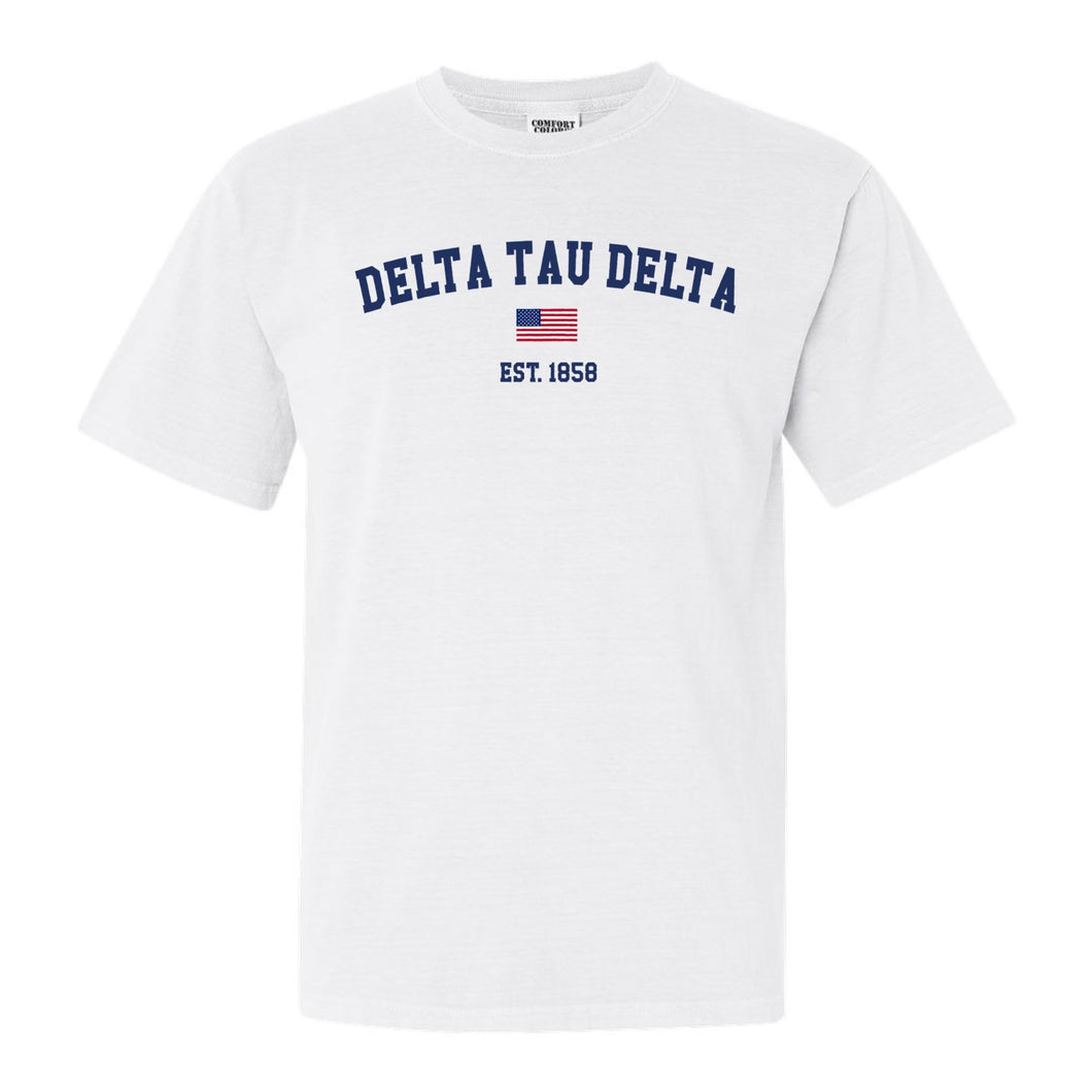 Delta Tau Delta Comfort Colors T-Shirt - Delt USA Flag Shirt - Kite and Crest