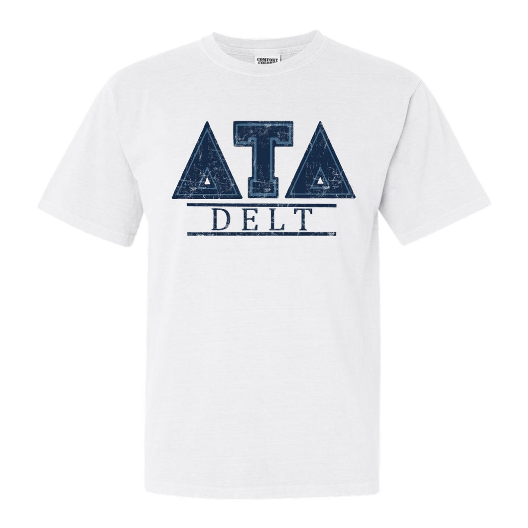 Delta Tau Delta Comfort Colors T-Shirt - Delt Washed Letters Shirt - Kite and Crest