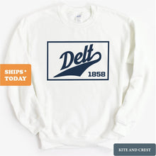 Load image into Gallery viewer, Delta Tau Delta Sweatshirt - Delt Baseball Boxed Crewneck Sweatshirt - Kite and Crest
