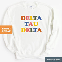 Load image into Gallery viewer, Delta Tau Delta Sweatshirt - Delt Retro Letters Crewneck Sweatshirt - Kite and Crest
