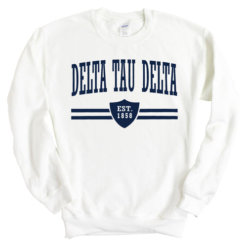 Delta Tau Delta Sweatshirt - Delt Striped Shield Crewneck Sweatshirt - Kite and Crest