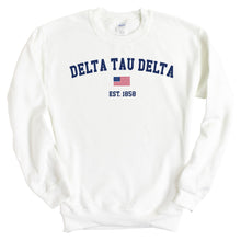 Load image into Gallery viewer, Delta Tau Delta Sweatshirt - Delt USA Flag Crewneck Sweatshirt - Kite and Crest
