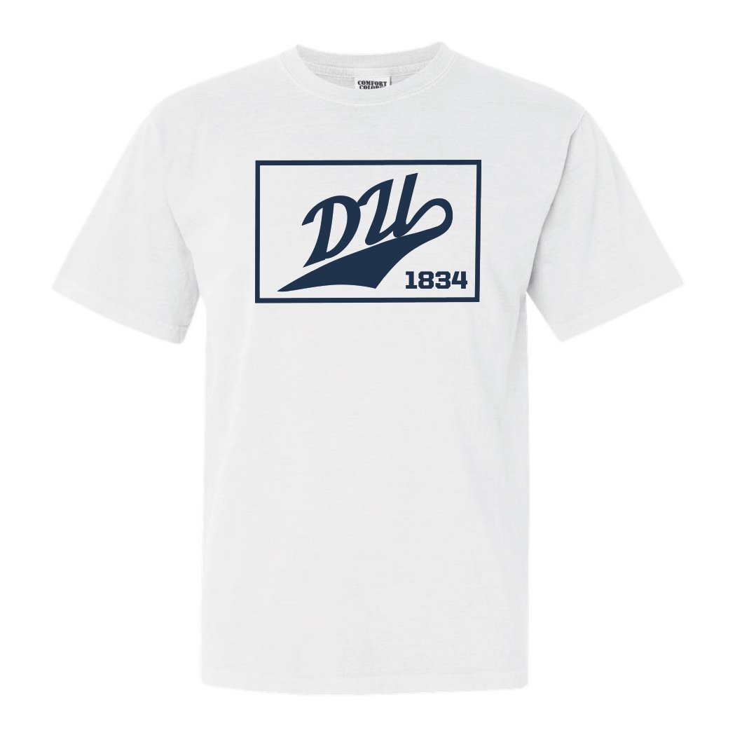 Delta Upsilon Comfort Colors T-Shirt - DU Baseball Boxed Shirt - Kite and Crest