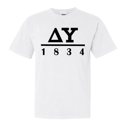 Delta Upsilon Comfort Colors T-Shirt - DU Black Letters Shirt - Kite and Crest