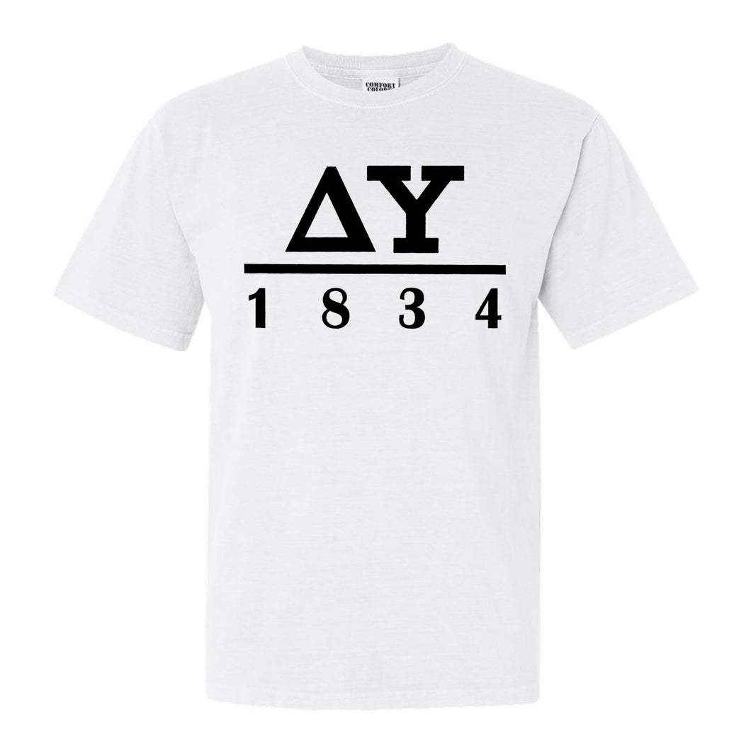 Delta Upsilon Comfort Colors T-Shirt - DU Black Letters Shirt - Kite and Crest