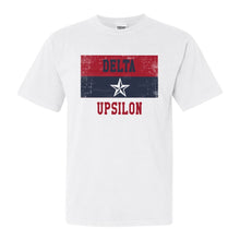 Load image into Gallery viewer, Delta Upsilon Comfort Colors T-Shirt - DU Colorful Stripe Shirt - Kite and Crest
