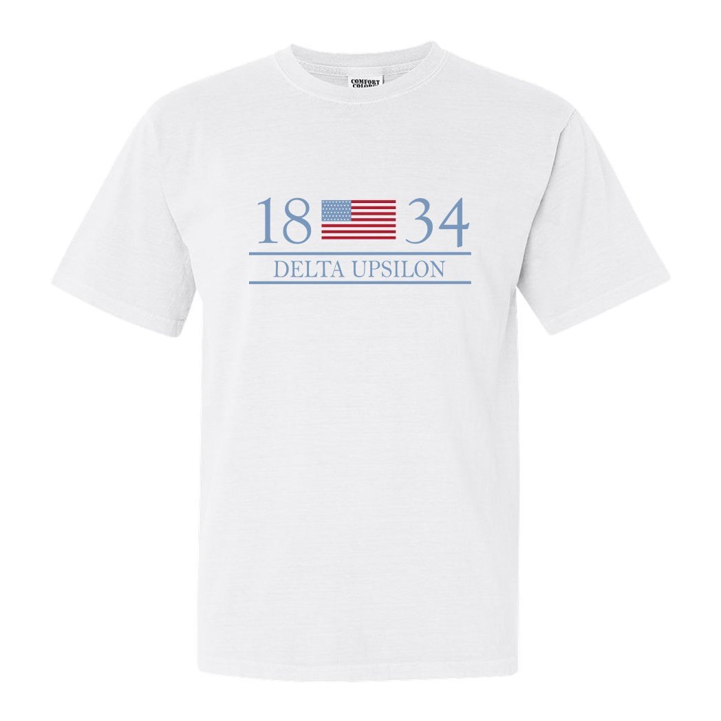 Delta Upsilon Comfort Colors T-Shirt - DU Flag Year Shirt - Kite and Crest