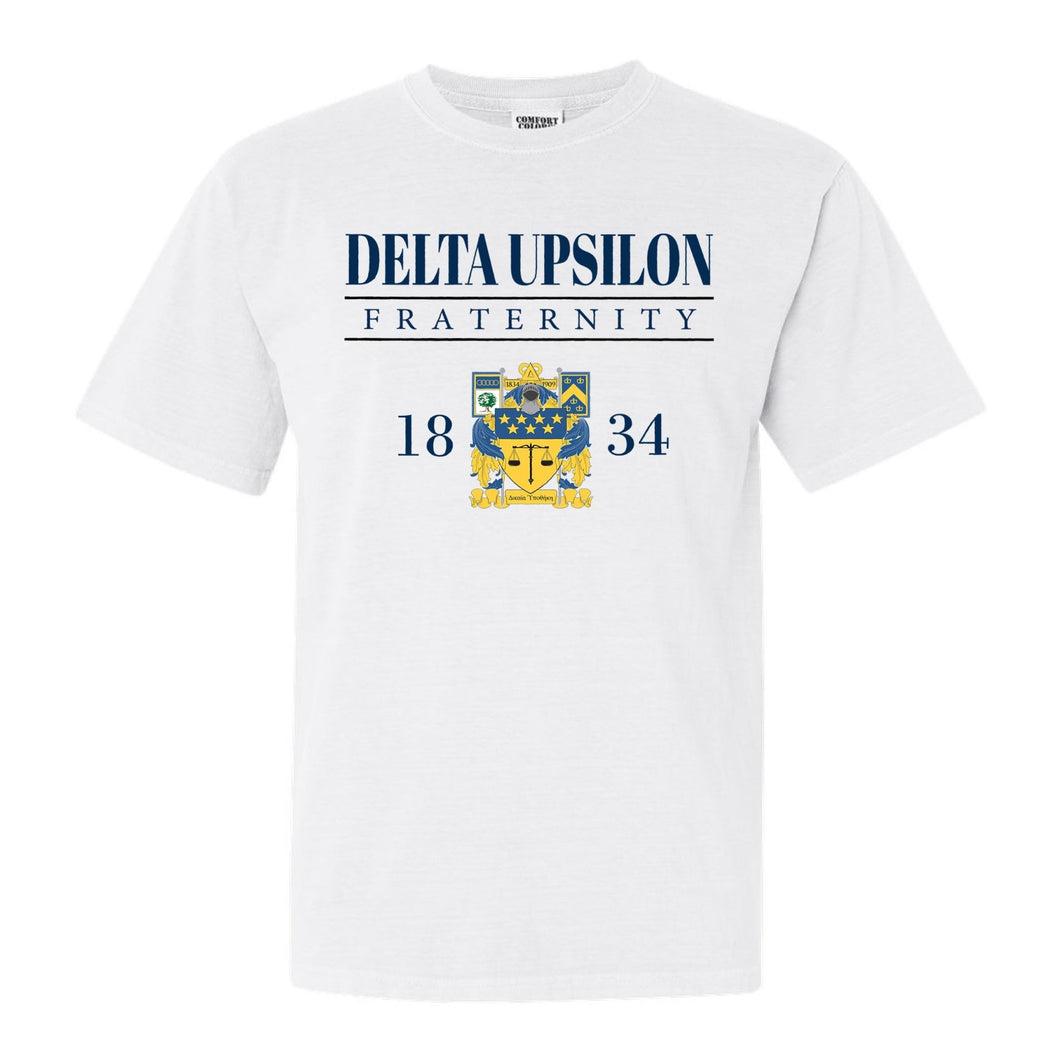 Delta Upsilon Comfort Colors T-Shirt - DU Large Crest Shirt - Kite and Crest