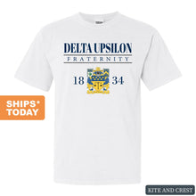 Load image into Gallery viewer, Delta Upsilon Comfort Colors T-Shirt - DU Large Crest Shirt - Kite and Crest
