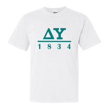 Load image into Gallery viewer, Delta Upsilon Comfort Colors T-Shirt - DU Lettered Basic Shirt - Kite and Crest

