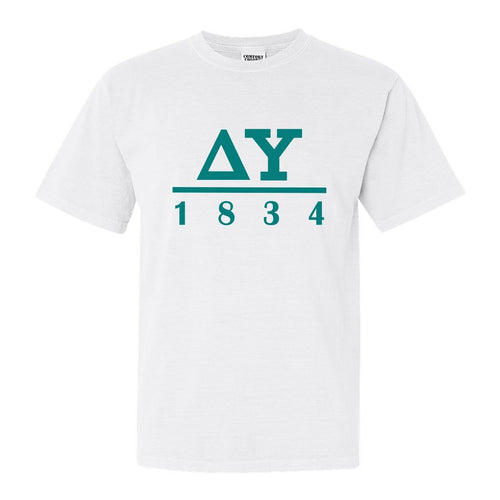 Delta Upsilon Comfort Colors T-Shirt - DU Lettered Basic Shirt - Kite and Crest