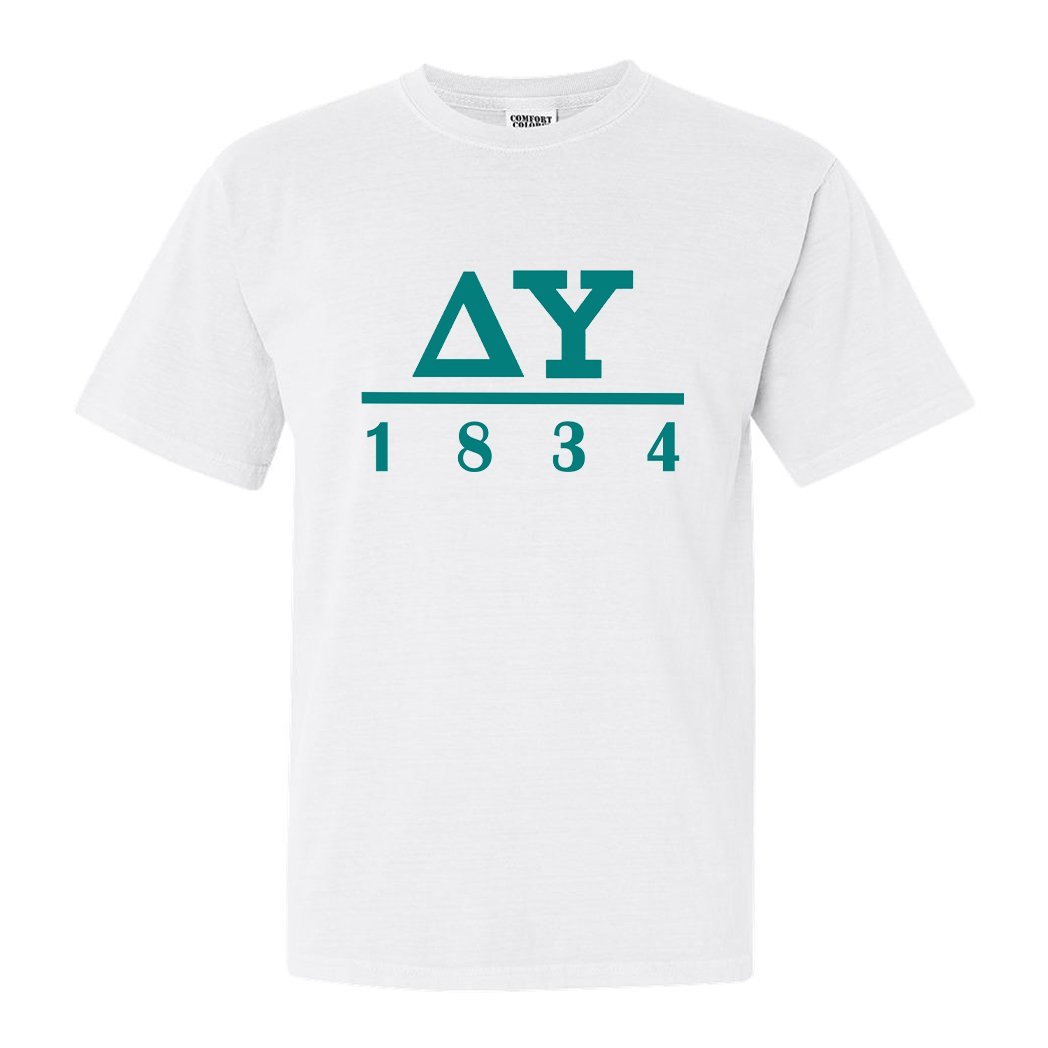 Delta Upsilon Comfort Colors T-Shirt - DU Lettered Basic Shirt - Kite and Crest