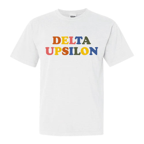 Delta Upsilon Comfort Colors T-Shirt - DU Retro Letters Shirt - Kite and Crest