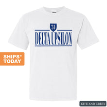 Load image into Gallery viewer, Delta Upsilon Comfort Colors T-Shirt - DU Shield Shirt - Kite and Crest
