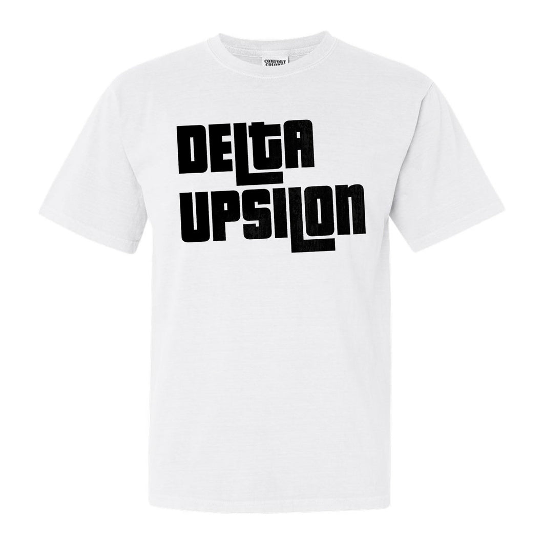 Delta Upsilon Comfort Colors T-Shirt - DU Stacked Letters Shirt - Kite and Crest