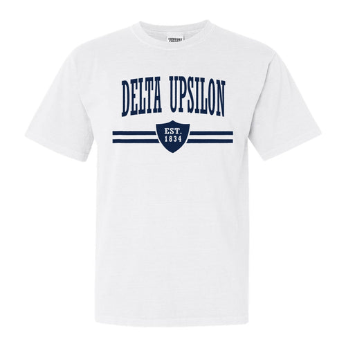 Delta Upsilon Comfort Colors T-Shirt - DU Striped Shield Shirt - Kite and Crest