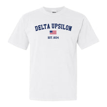 Load image into Gallery viewer, Delta Upsilon Comfort Colors T-Shirt - DU USA Flag Shirt - Kite and Crest
