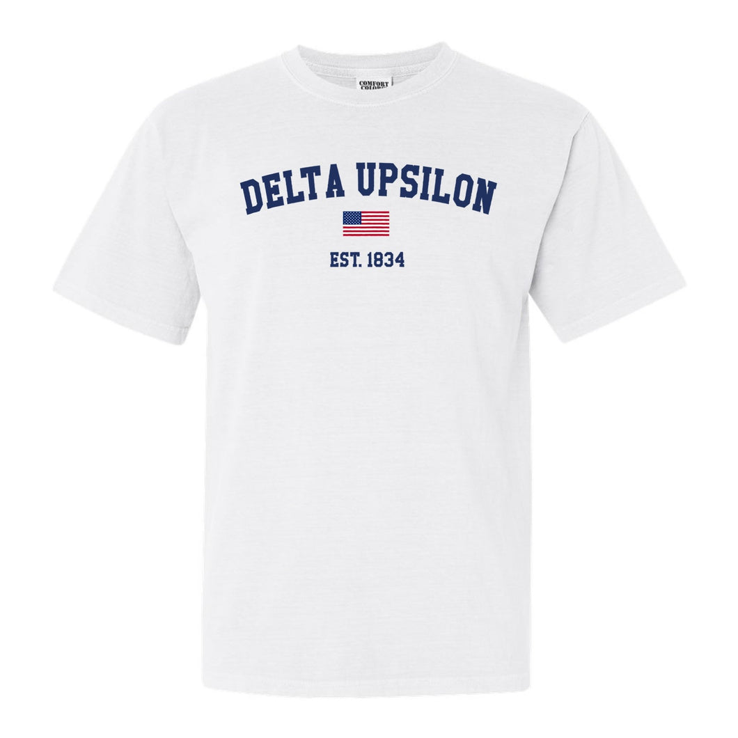 Delta Upsilon Comfort Colors T-Shirt - DU USA Flag Shirt - Kite and Crest