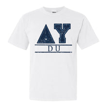 Load image into Gallery viewer, Delta Upsilon Comfort Colors T-Shirt - DU Washed Letters Shirt - Kite and Crest
