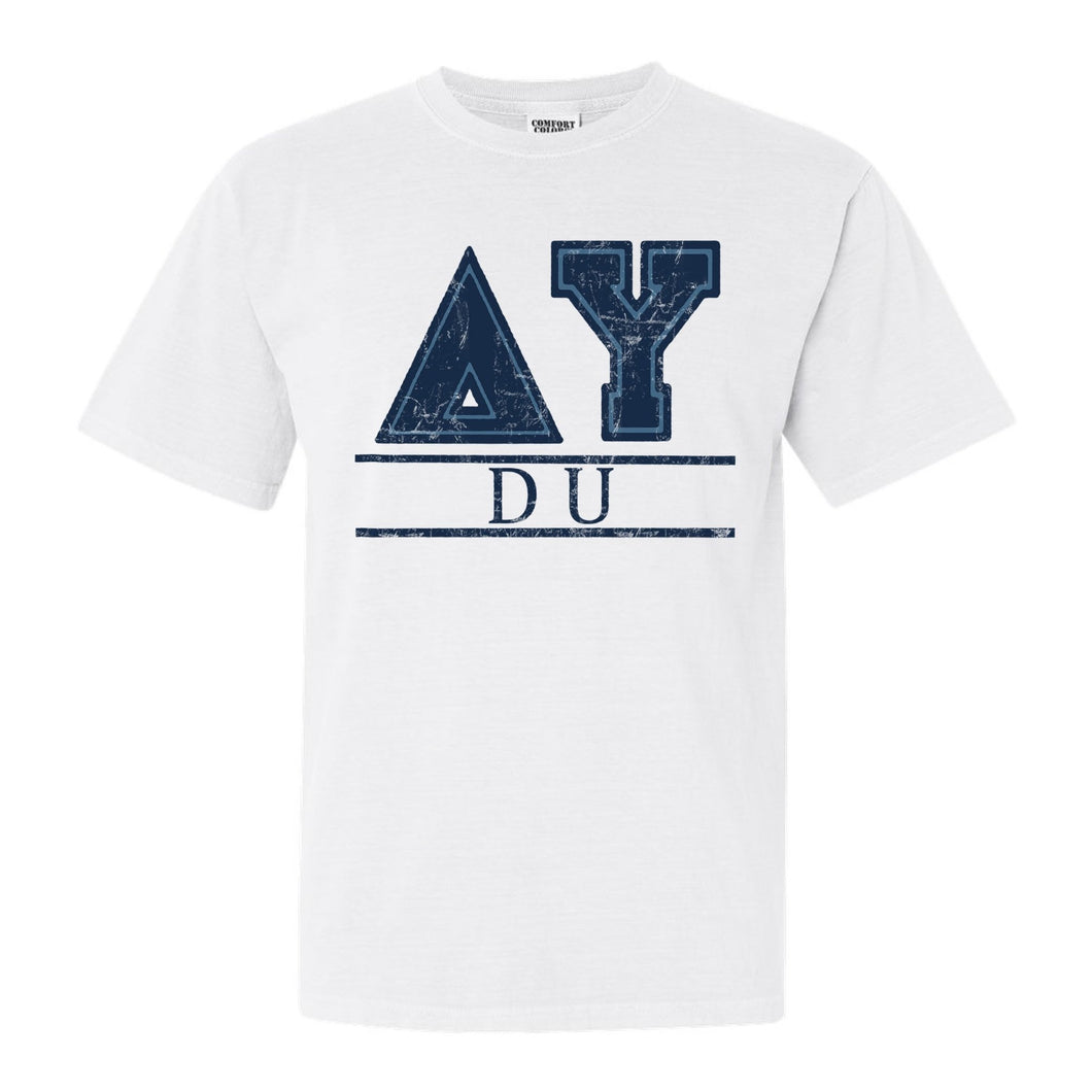 Delta Upsilon Comfort Colors T-Shirt - DU Washed Letters Shirt - Kite and Crest