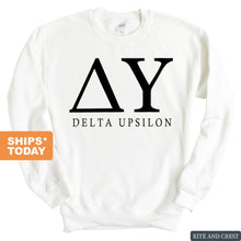 Load image into Gallery viewer, Delta Upsilon Sweatshirt - DU Block Letter Crewneck Sweatshirt - Kite and Crest
