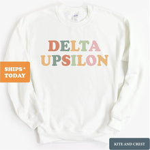 Load image into Gallery viewer, Delta Upsilon Sweatshirt - DU Bright and Colorful Crewneck Sweatshirt - Kite and Crest
