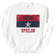 Load image into Gallery viewer, Delta Upsilon Sweatshirt - DU Colorful Stripe Crewneck Sweatshirt - Kite and Crest
