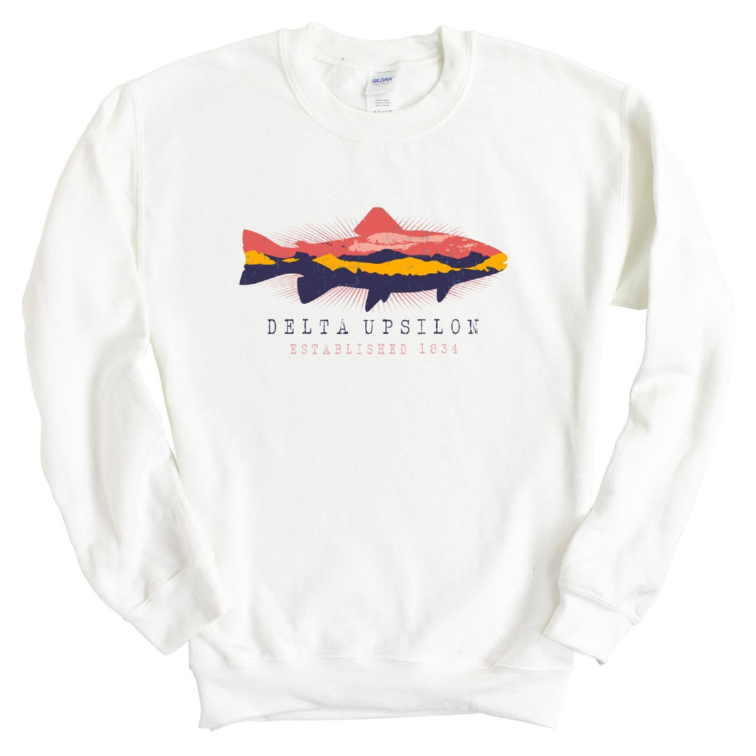 Delta Upsilon Sweatshirt - DU Fishing Crewneck Sweatshirt - Kite and Crest