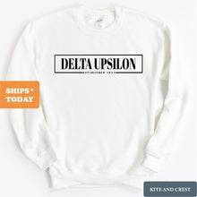 Load image into Gallery viewer, Delta Upsilon Sweatshirt - DU Fraternal Block Crewneck Sweatshirt - Kite and Crest
