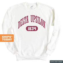 Load image into Gallery viewer, Delta Upsilon Sweatshirt - DU Large Athletic Crewneck Sweatshirt - Kite and Crest
