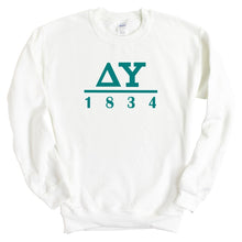 Load image into Gallery viewer, Delta Upsilon Sweatshirt - DU Lettered Basic Crewneck Sweatshirt - Kite and Crest
